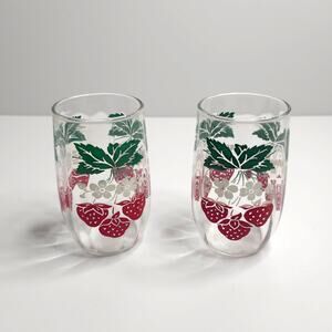 Strawberry Print Glass Tumblers - Set of 2